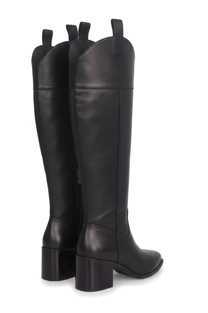 Canna Black Calf Leather Knee-High Riding Boots – 6.5cm Block Heel