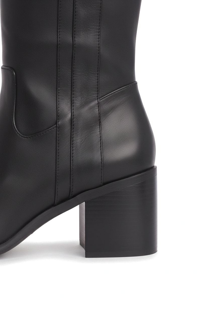 Canna Black Calf Leather Knee-High Riding Boots – 6.5cm Block Heel