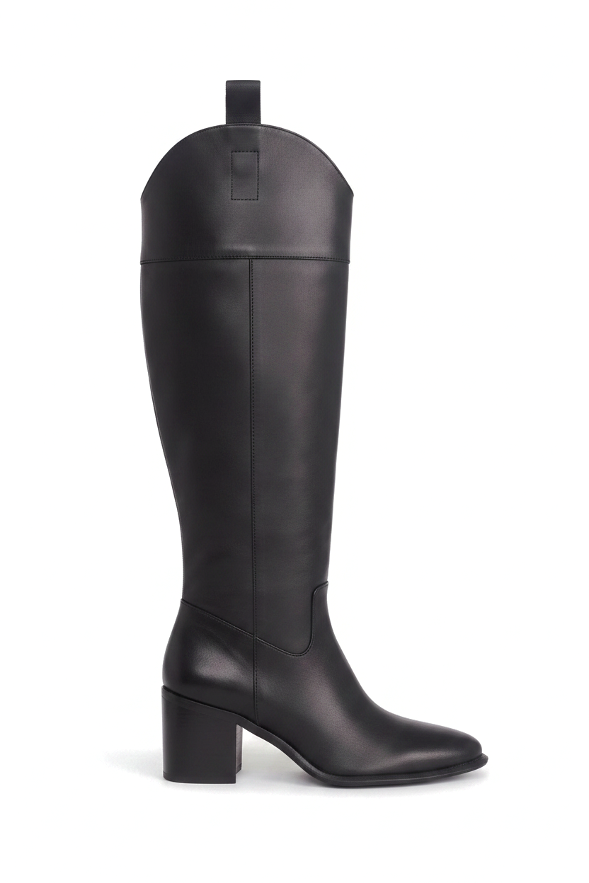 Canna Black Calf Leather Knee-High Riding Boots – 6.5cm Block Heel