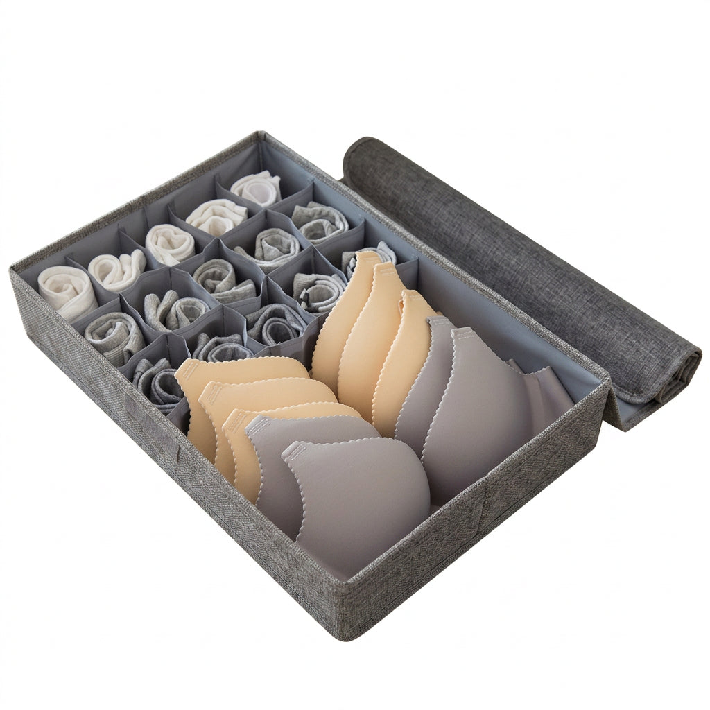 SOGA (44x29x13cm) Grey 15+1 Compartment Fabric Storage Box Organizer
