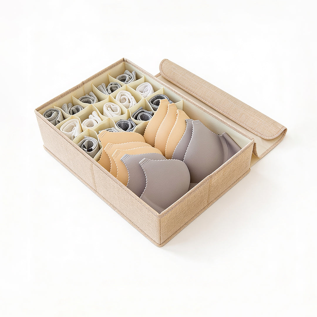 SOGA (44x29x13cm) Beige 15+1 Compartment Fabric Storage Box Organizer