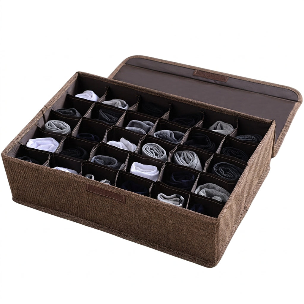 SOGA (43x29x13cm) Coffee 30 Compartment Fabric Storage Box Organizer