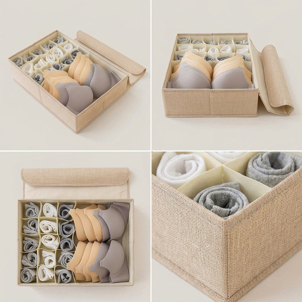 SOGA (44x29x13cm) Beige 15+1 Compartment Fabric Storage Box Organizer