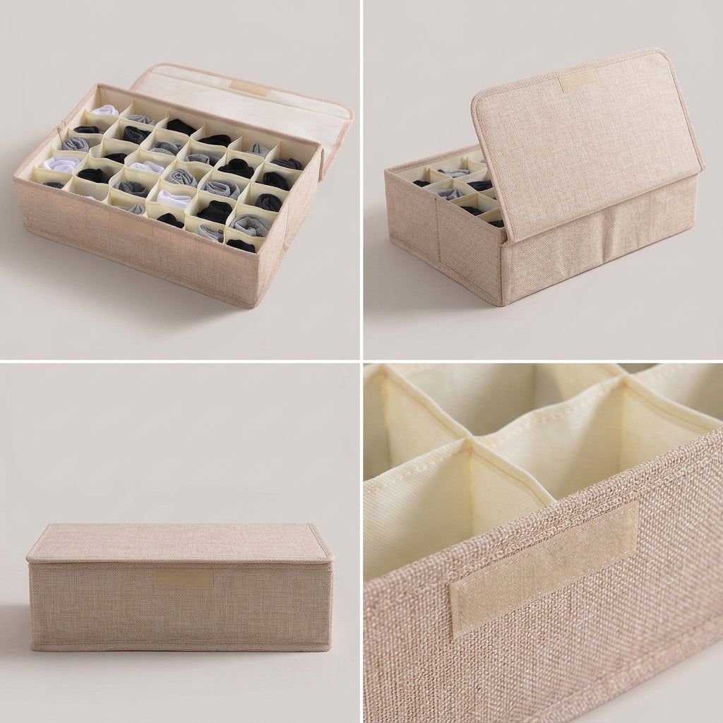 SOGA (43x29x13cm) Beige 30 Compartment Fabric Storage Box Organizer