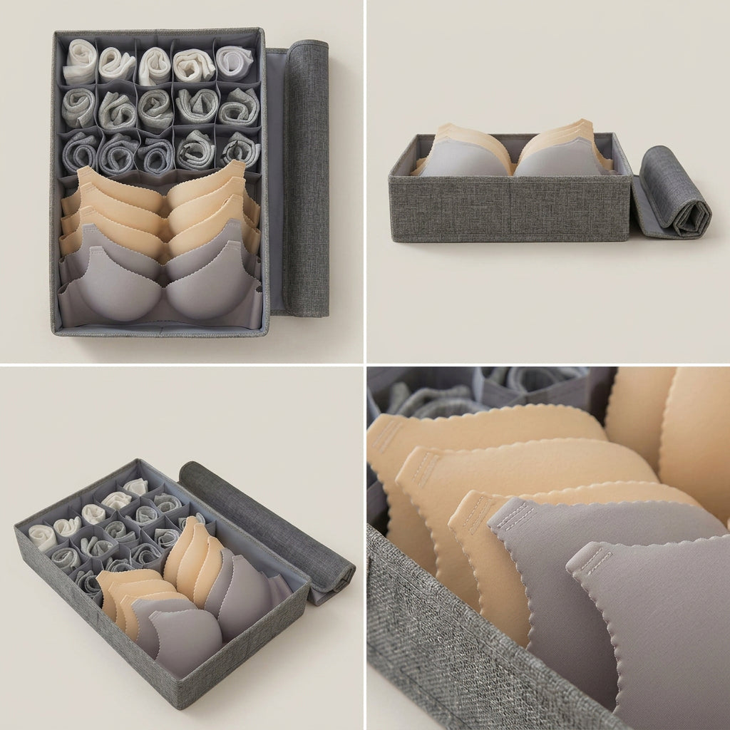 SOGA (44x29x13cm) Grey 15+1 Compartment Fabric Storage Box Organizer