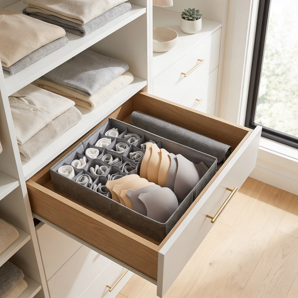 SOGA (44x29x13cm) Grey 15+1 Compartment Fabric Storage Box Organizer