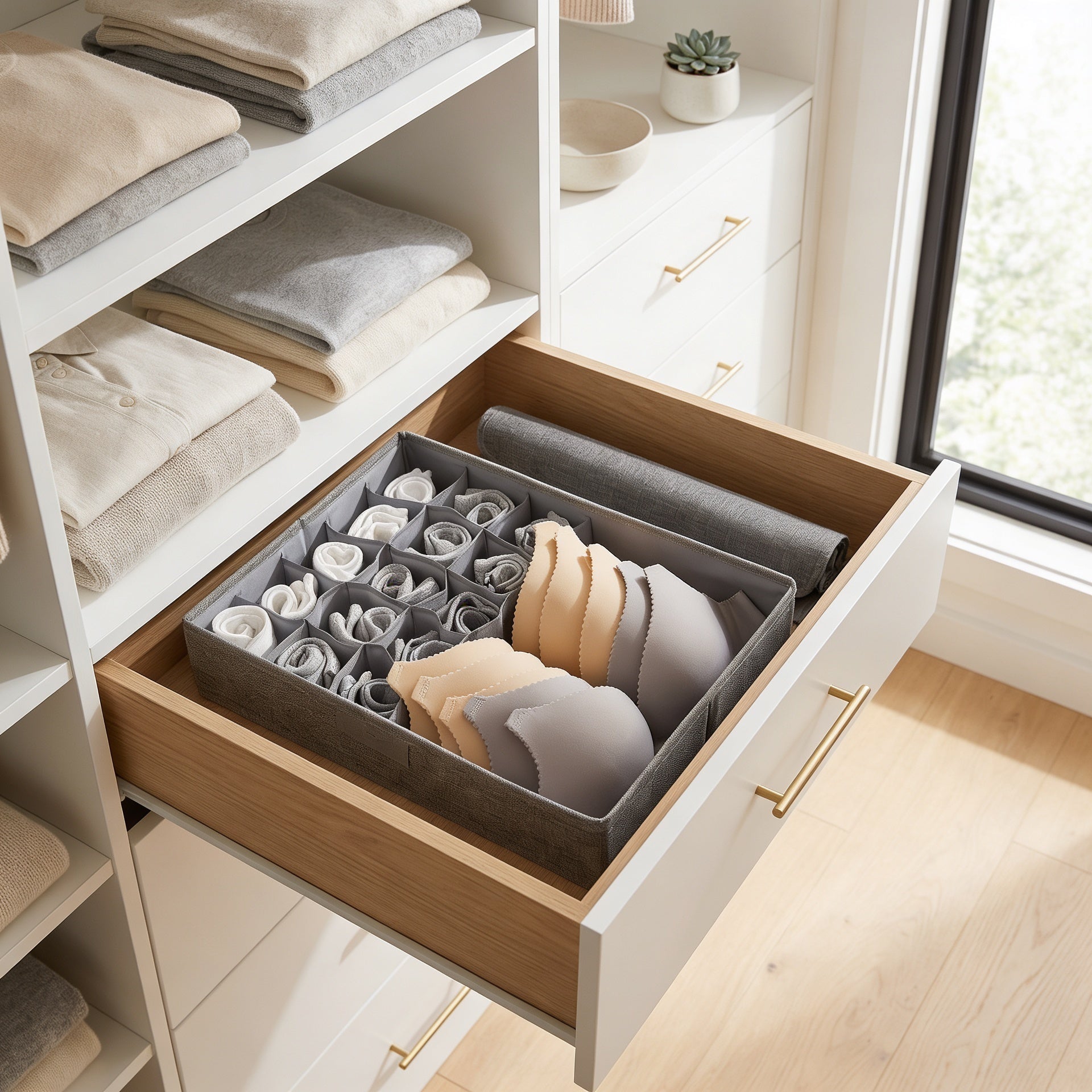 SOGA (44x29x13cm) Grey 15+1 Compartment Fabric Storage Box Organizer