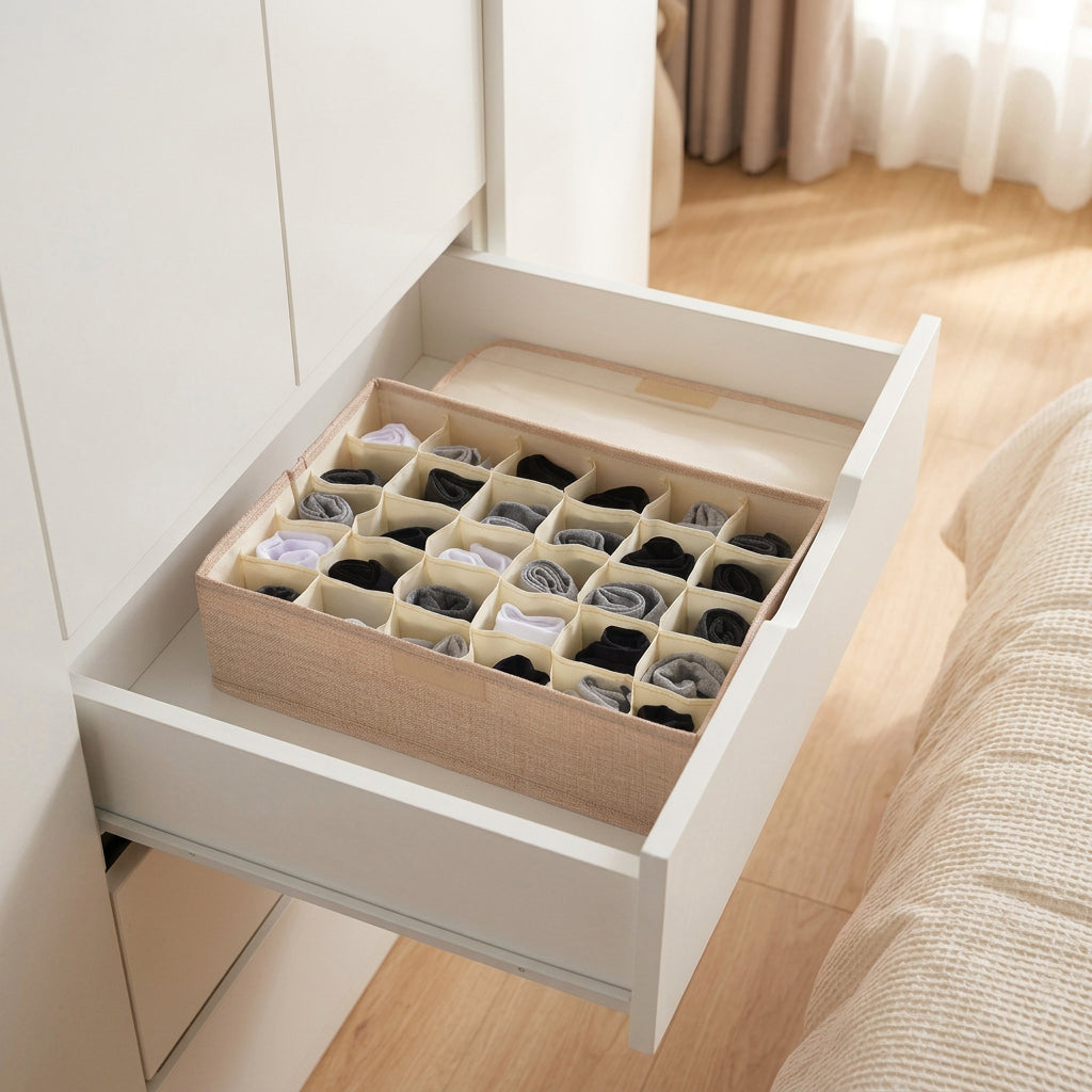 SOGA (43x29x13cm) Beige 30 Compartment Fabric Storage Box Organizer