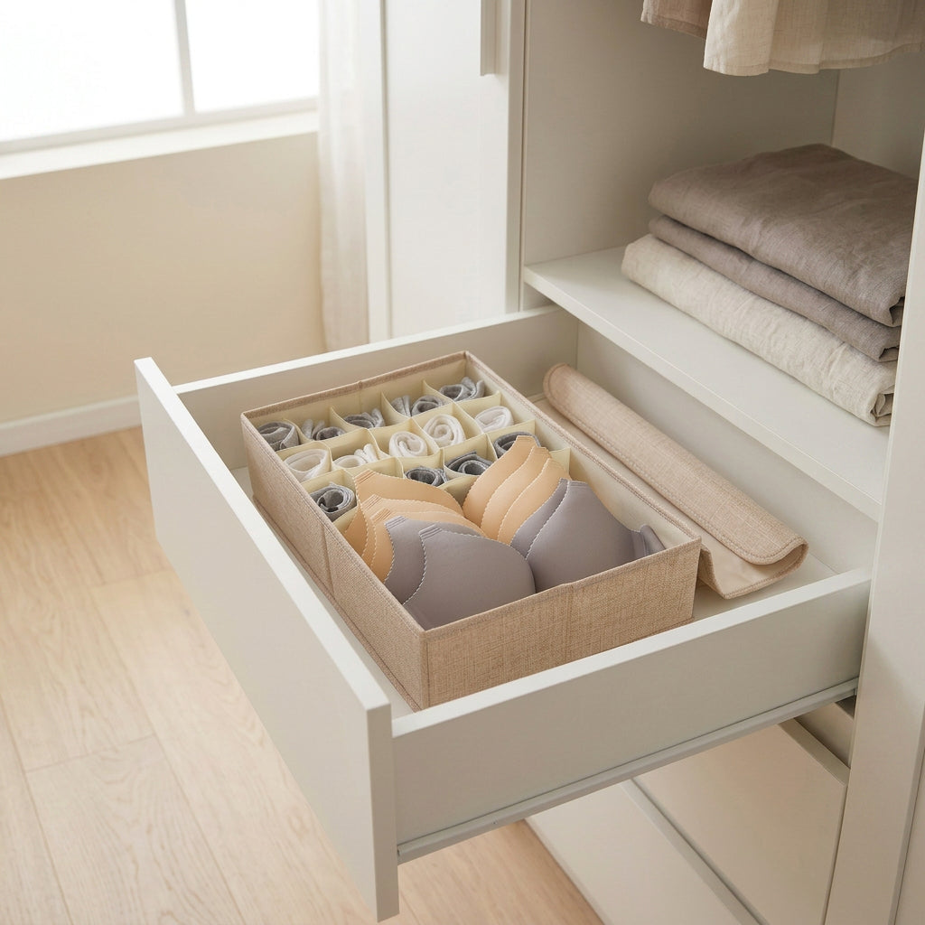 SOGA (44x29x13cm) Beige 15+1 Compartment Fabric Storage Box Organizer