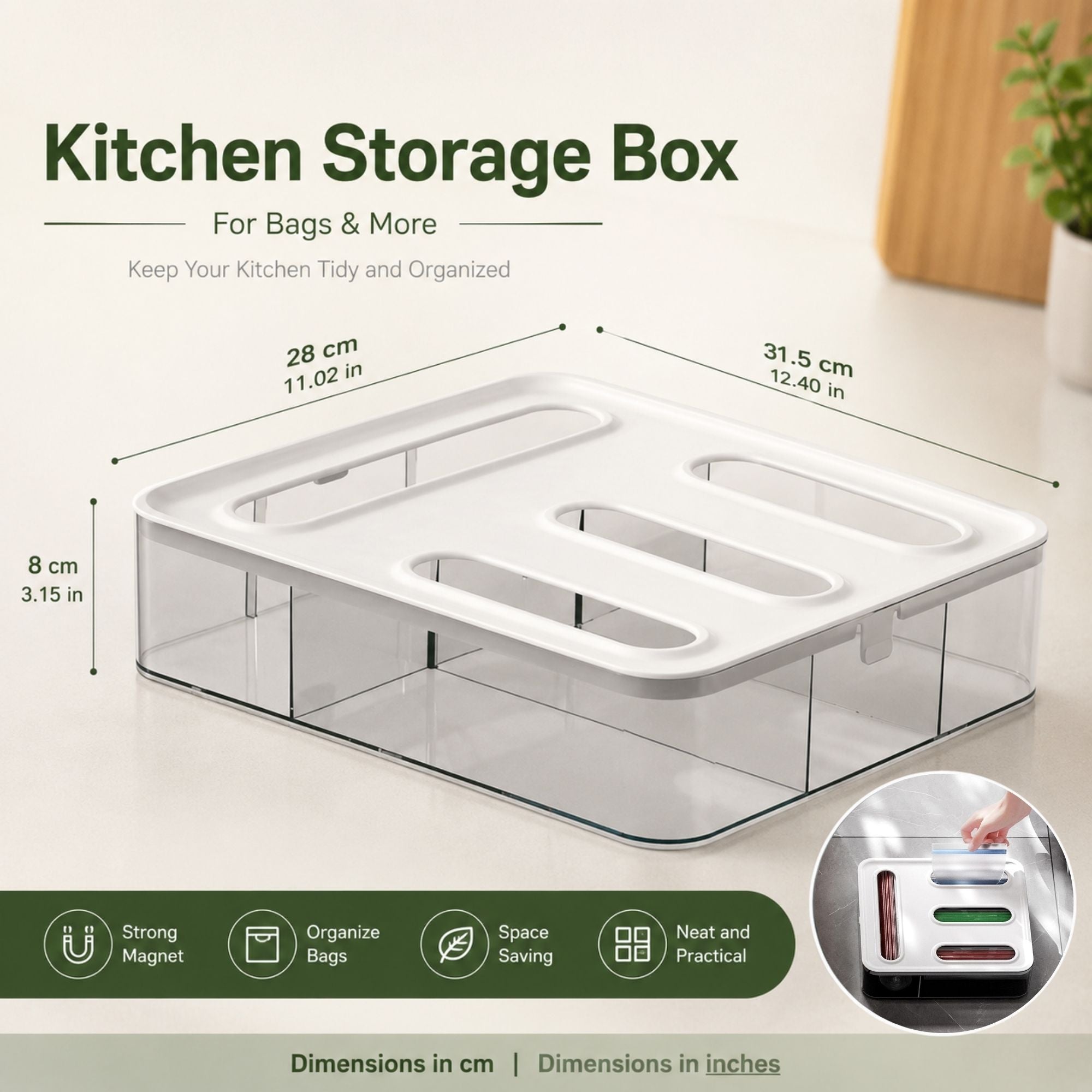 Food Storage Bag Organiser - 4 Compartment Clear Box
