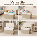 Large Foldable Toy Storage Box with Lid Beige Linen - Like Fabric