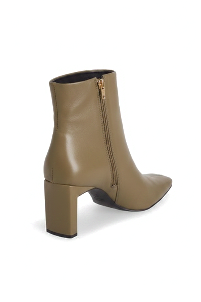 Senna Olive Goat Leather Ankle Boots – 7.6cm Block Heel