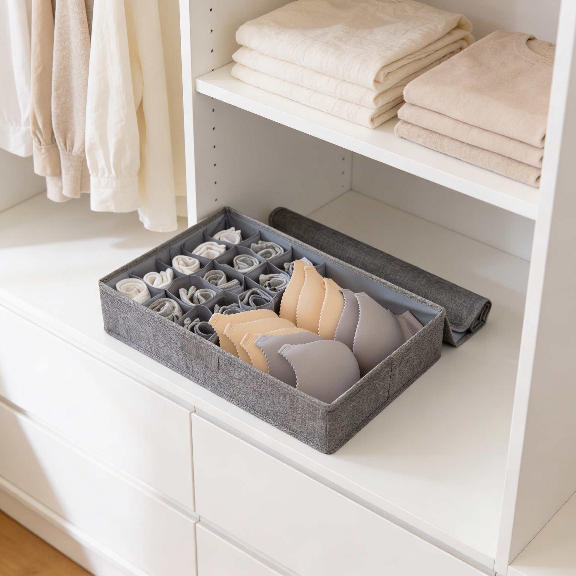 SOGA (44x29x13cm) Grey 15+1 Compartment Fabric Storage Box Organizer