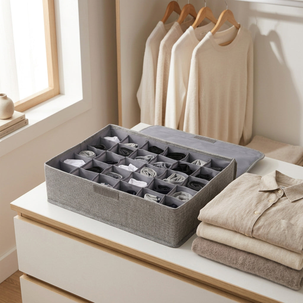 SOGA (43x29x13cm) Grey 30 Compartment Fabric Storage Box Organizer