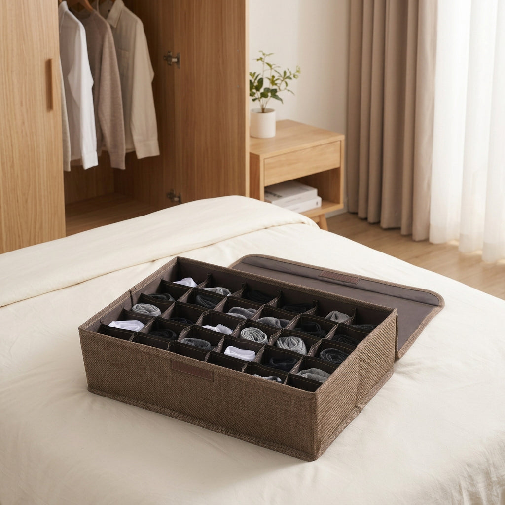SOGA (43x29x13cm) Coffee 30 Compartment Fabric Storage Box Organizer