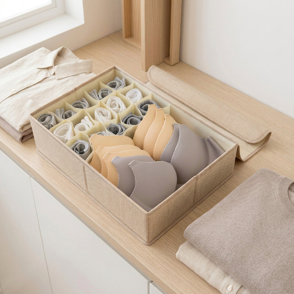 SOGA (44x29x13cm) Beige 15+1 Compartment Fabric Storage Box Organizer