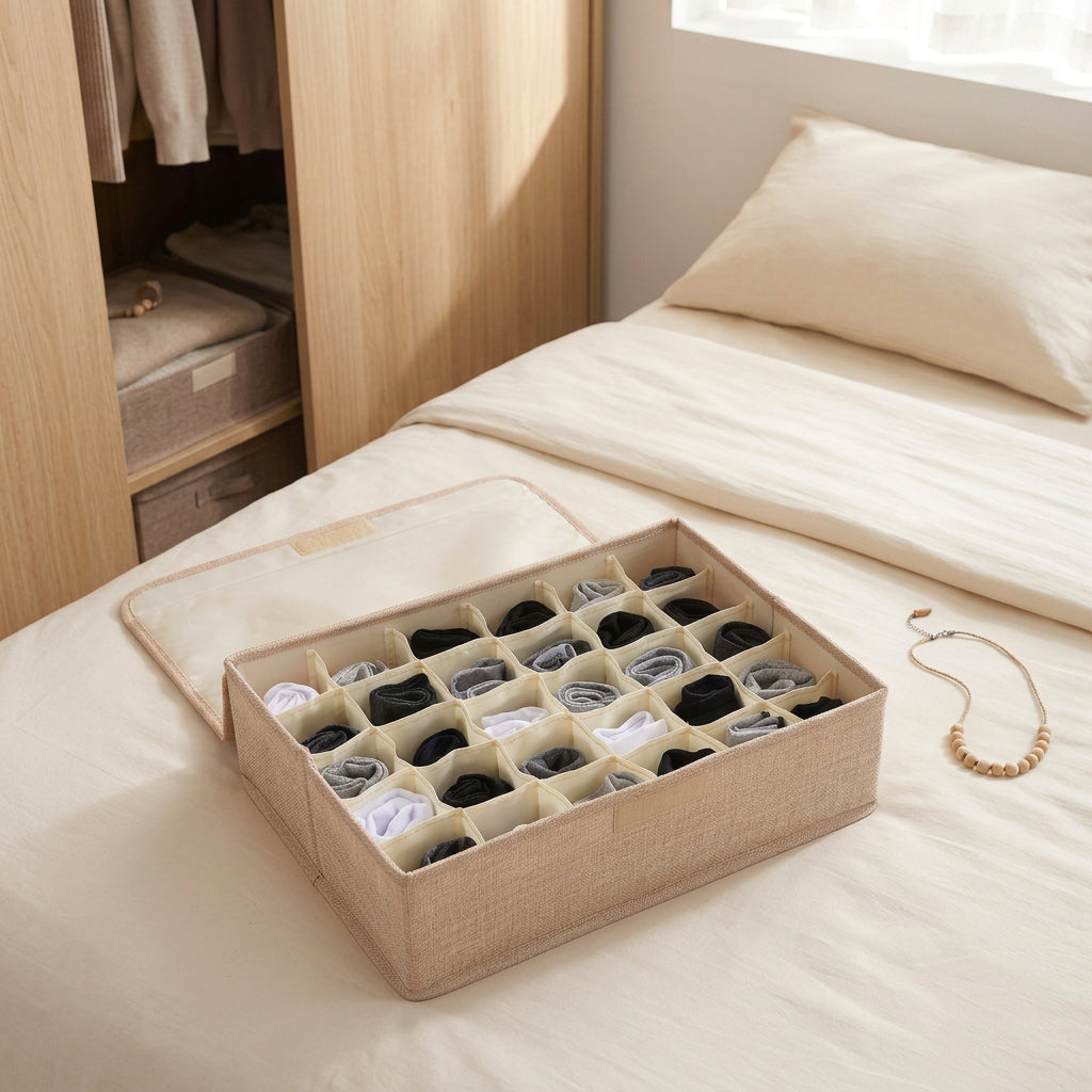 SOGA (43x29x13cm) Beige 30 Compartment Fabric Storage Box Organizer