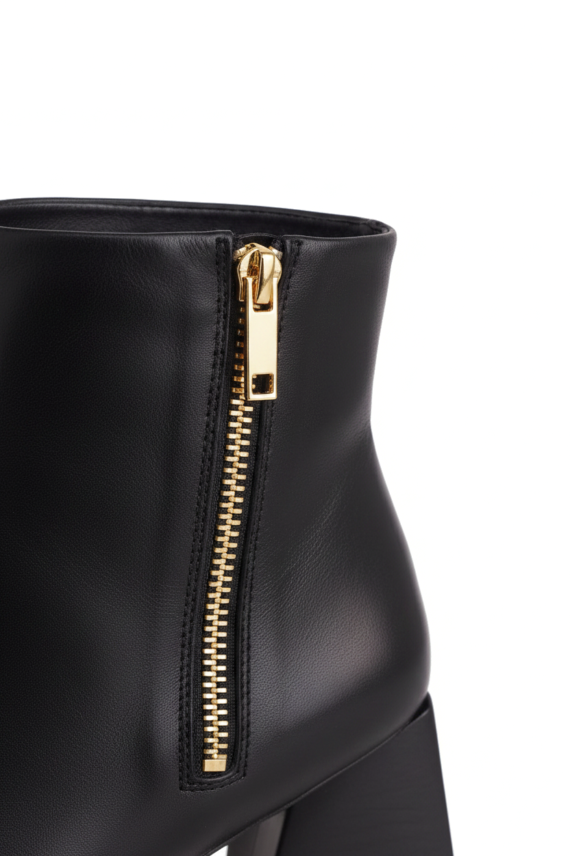 Mabea Black Leather Ankle Boots – Pointed Toe, 6.4cm Flared Heel