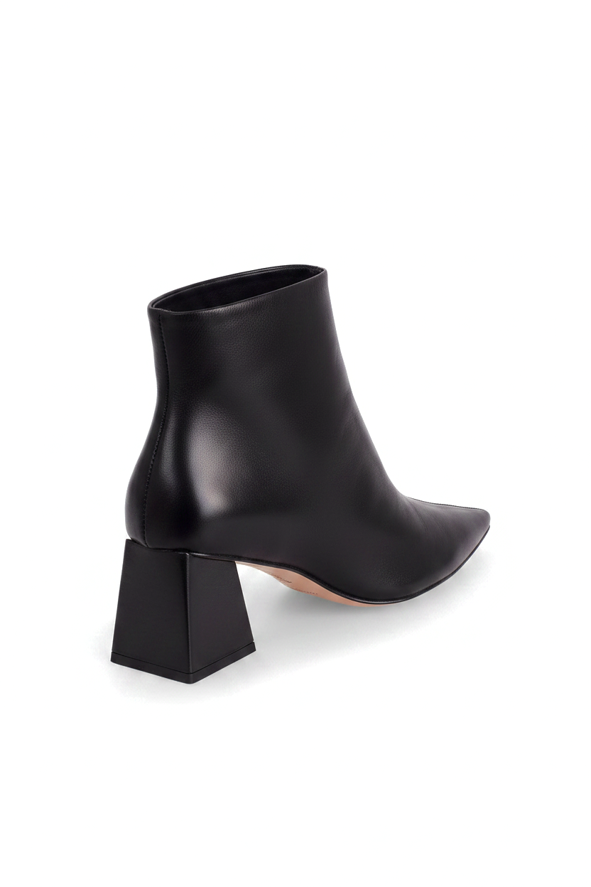 Mabea Black Leather Ankle Boots – Pointed Toe, 6.4cm Flared Heel