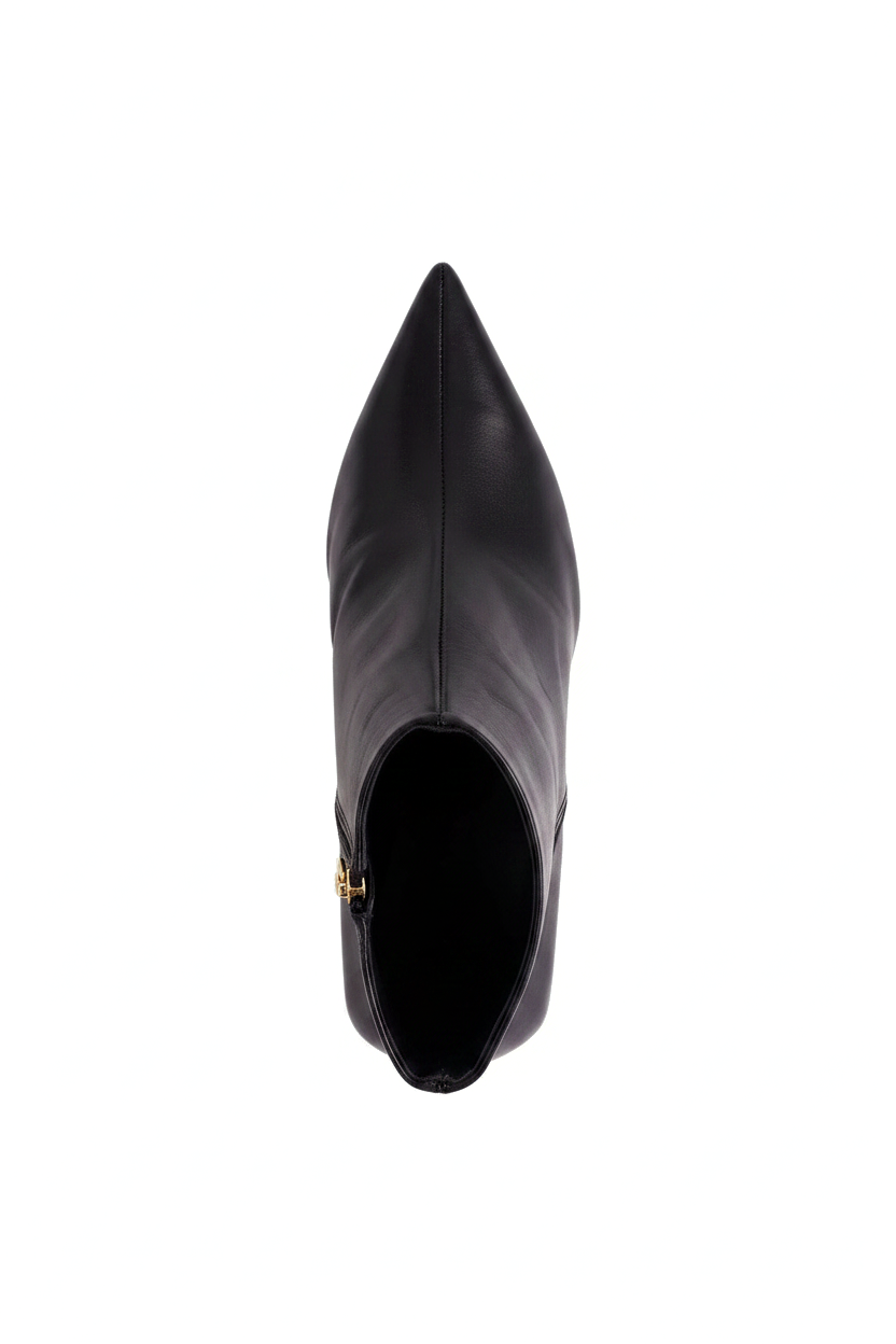 Mabea Black Leather Ankle Boots – Pointed Toe, 6.4cm Flared Heel