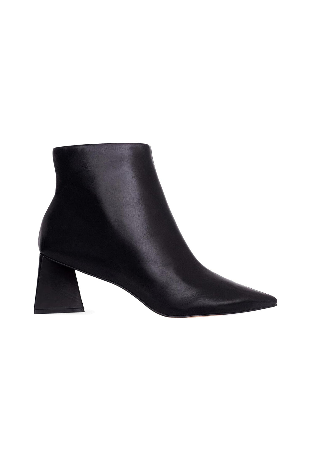 Mabea Black Leather Ankle Boots – Pointed Toe, 6.4cm Flared Heel