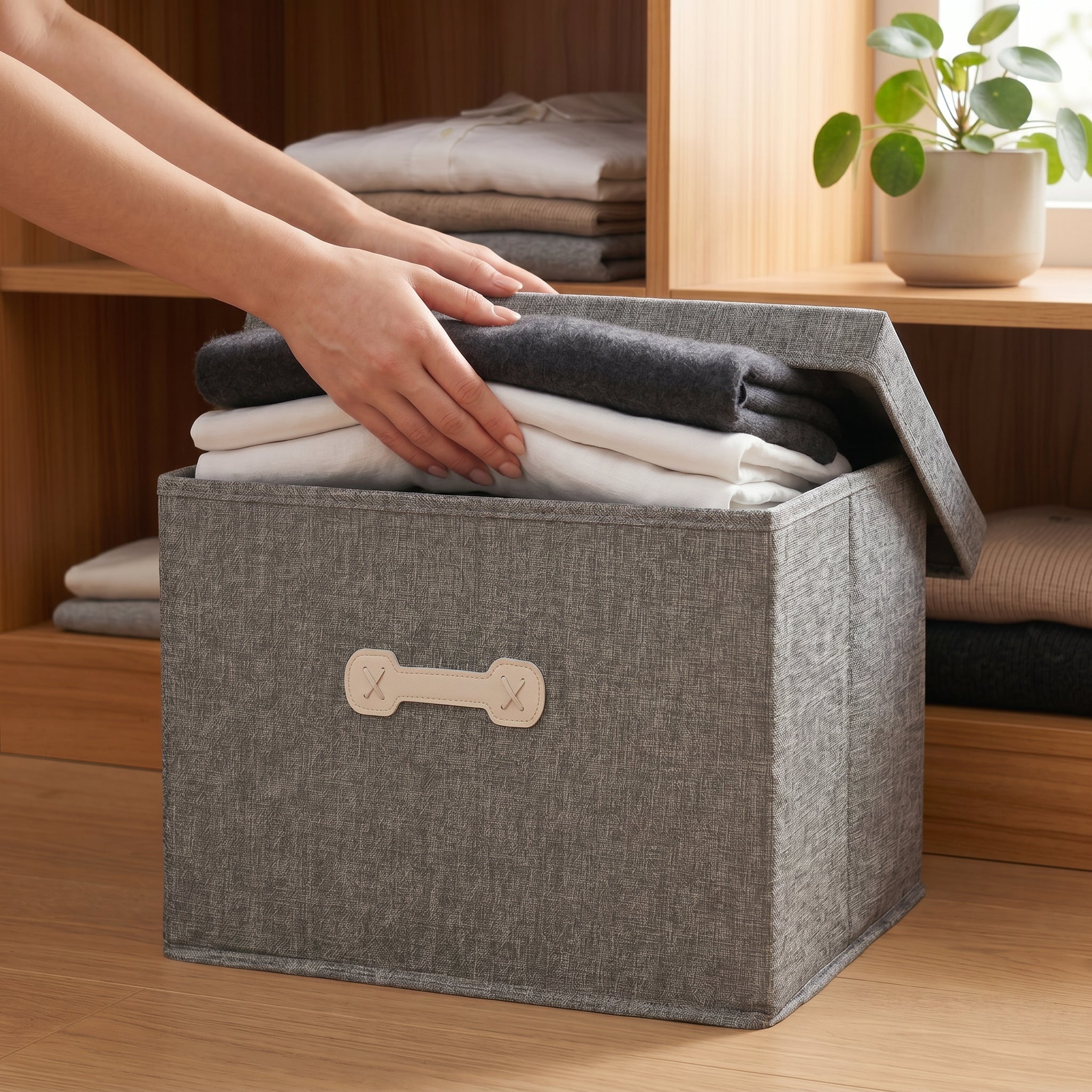 SOGA (40x30x25cm) Grey 30L Fabric Storage Box Organizer