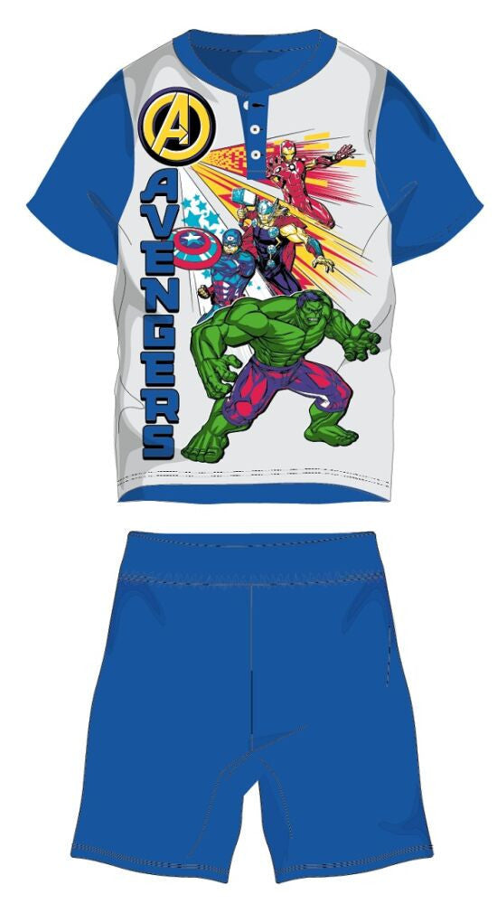 Avengers Summer Short Sleeve Kids Pajamas - Cotton Jersey Pajamas - Medium Blue - 98