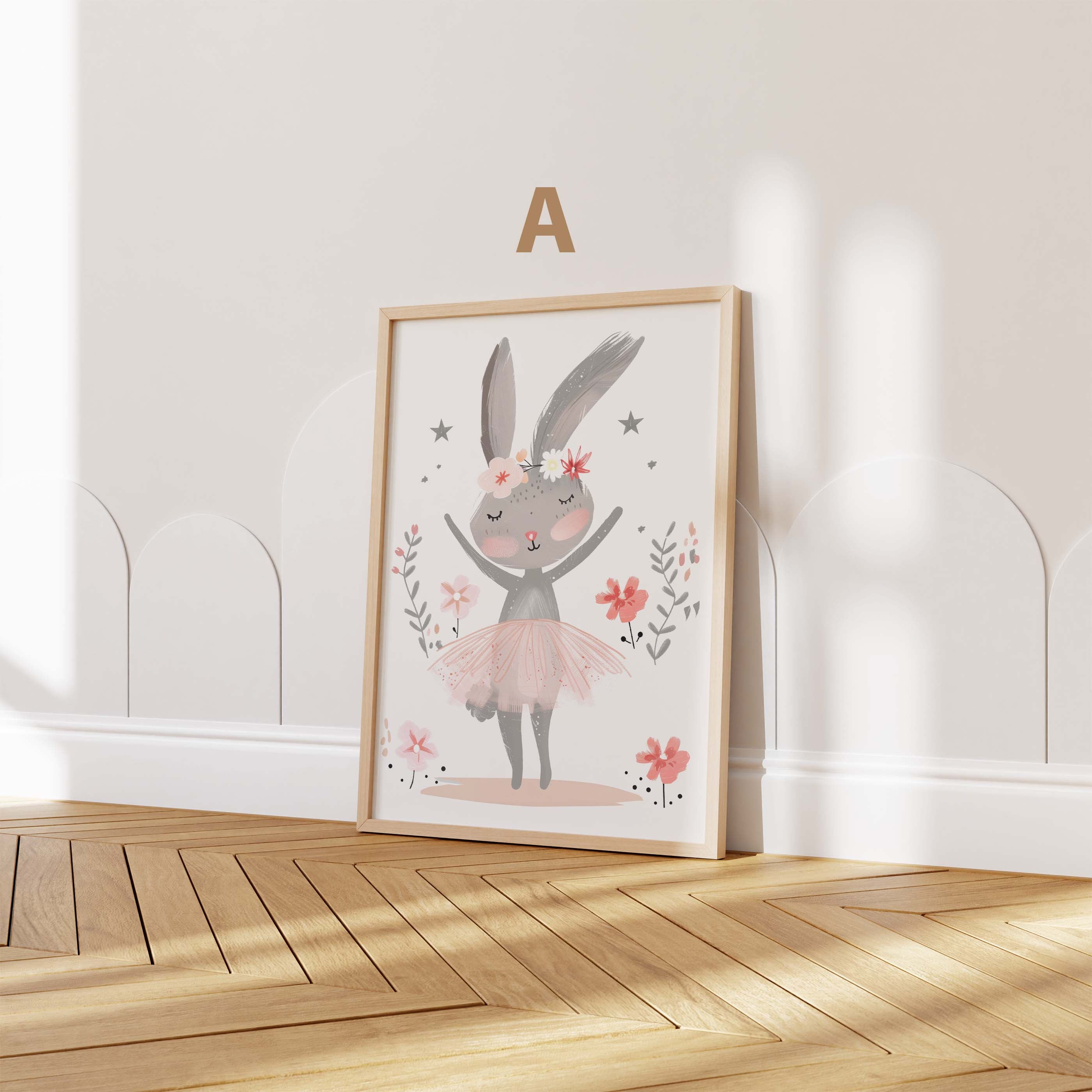 Häschen Poster · Geschenkidee · Aquarell mit Blumen und niedlichen Hasen · Kinderzimmer Deko · Dekoprint ohne Rahmen