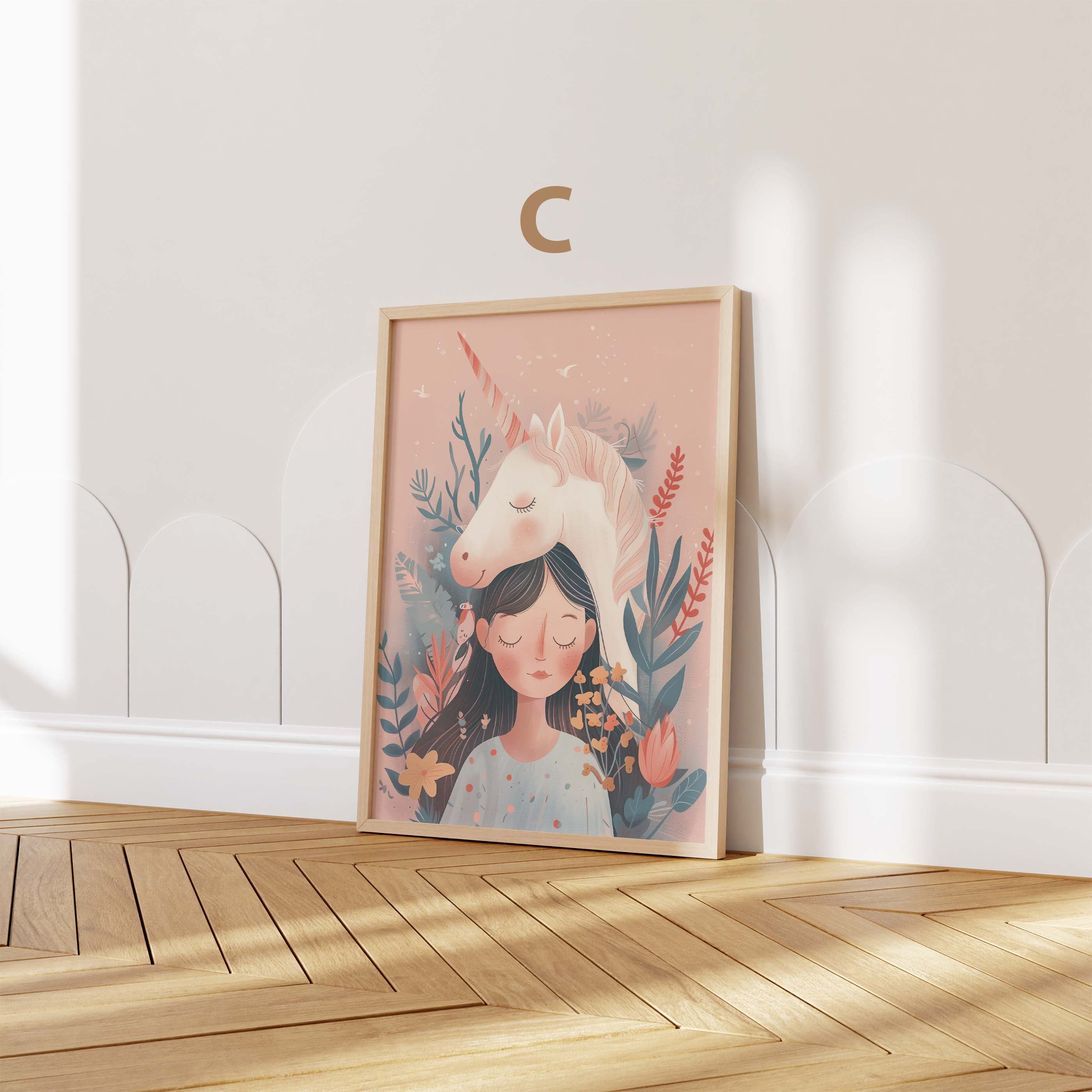 Mädchen Kinderzimmer Poster · Geschenkidee · Märchenhafte Illustration mit Einhorn und Katzen · Kinderzimmer Deko · Dekoprint ohne Rahmen