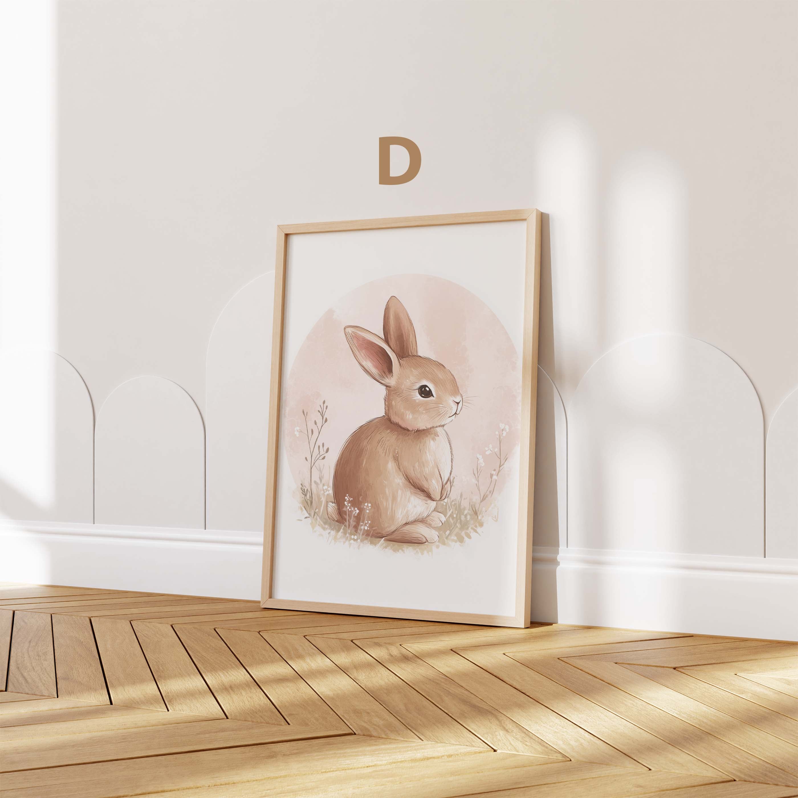 Häschen Poster · Geschenkidee · Aquarell mit Blumen und niedlichen Hasen · Kinderzimmer Deko · Dekoprint ohne Rahmen
