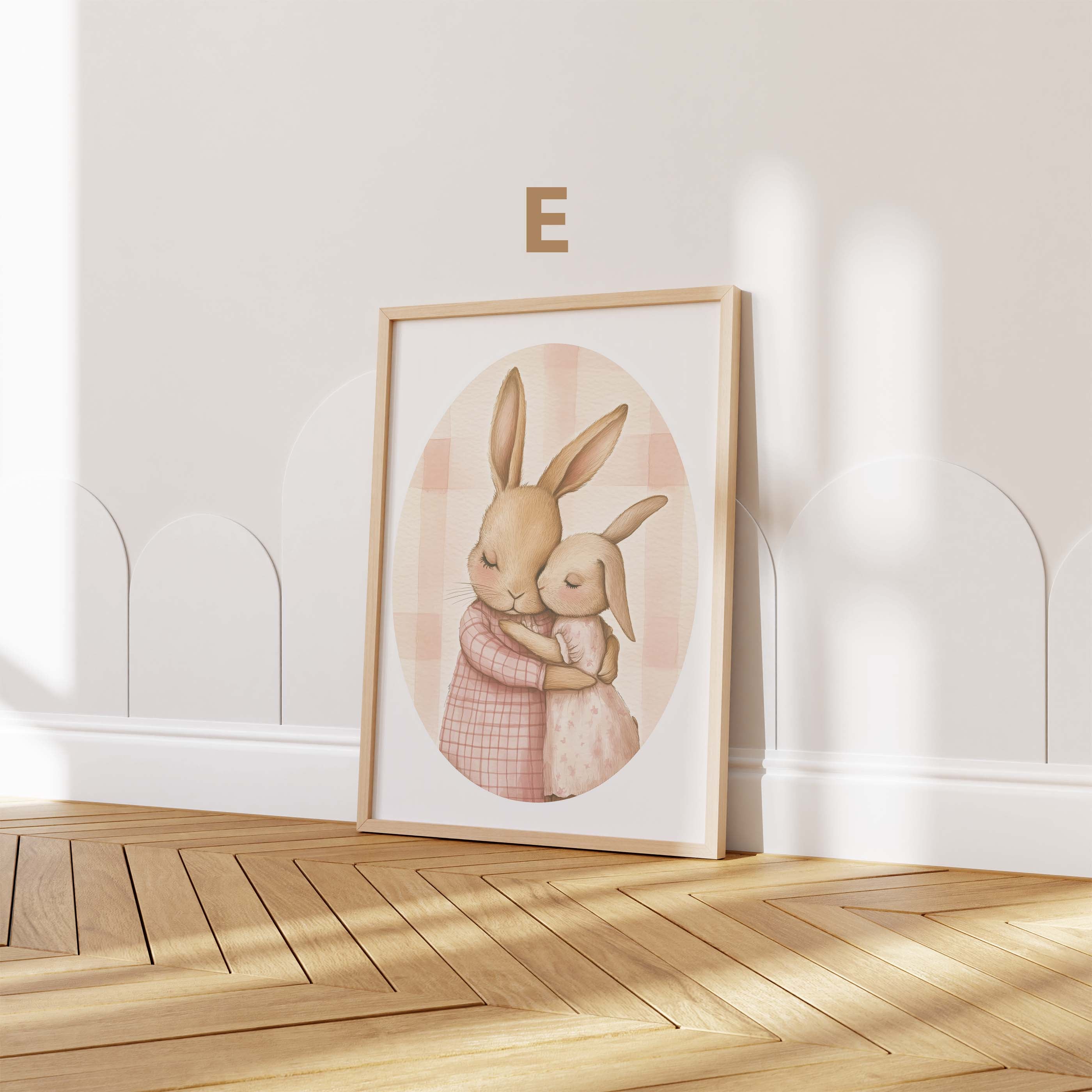 Häschen Poster · Geschenkidee · Aquarell mit Blumen und niedlichen Hasen · Kinderzimmer Deko · Dekoprint ohne Rahmen