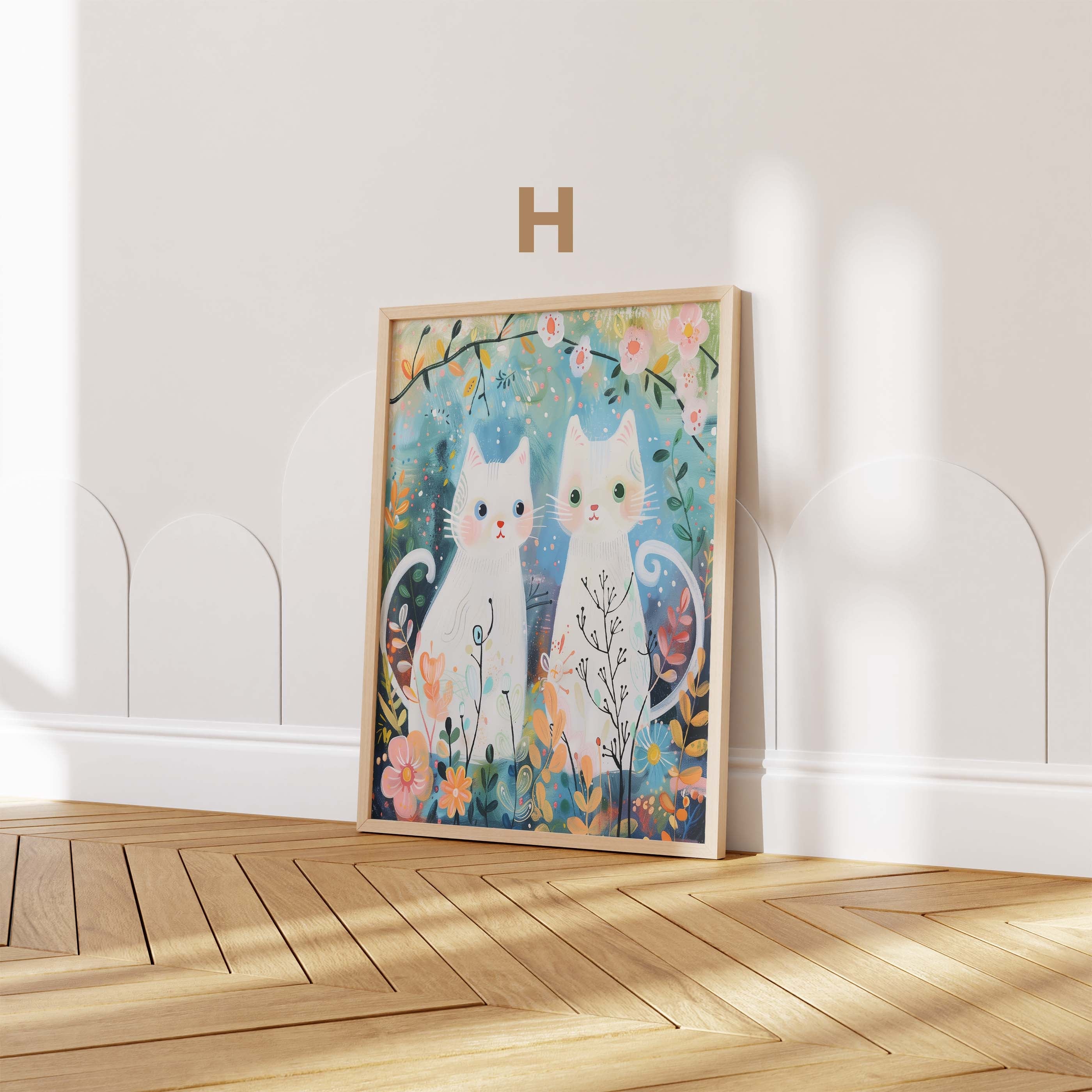 Mädchen Kinderzimmer Poster · Geschenkidee · Märchenhafte Illustration mit Einhorn und Katzen · Kinderzimmer Deko · Dekoprint ohne Rahmen