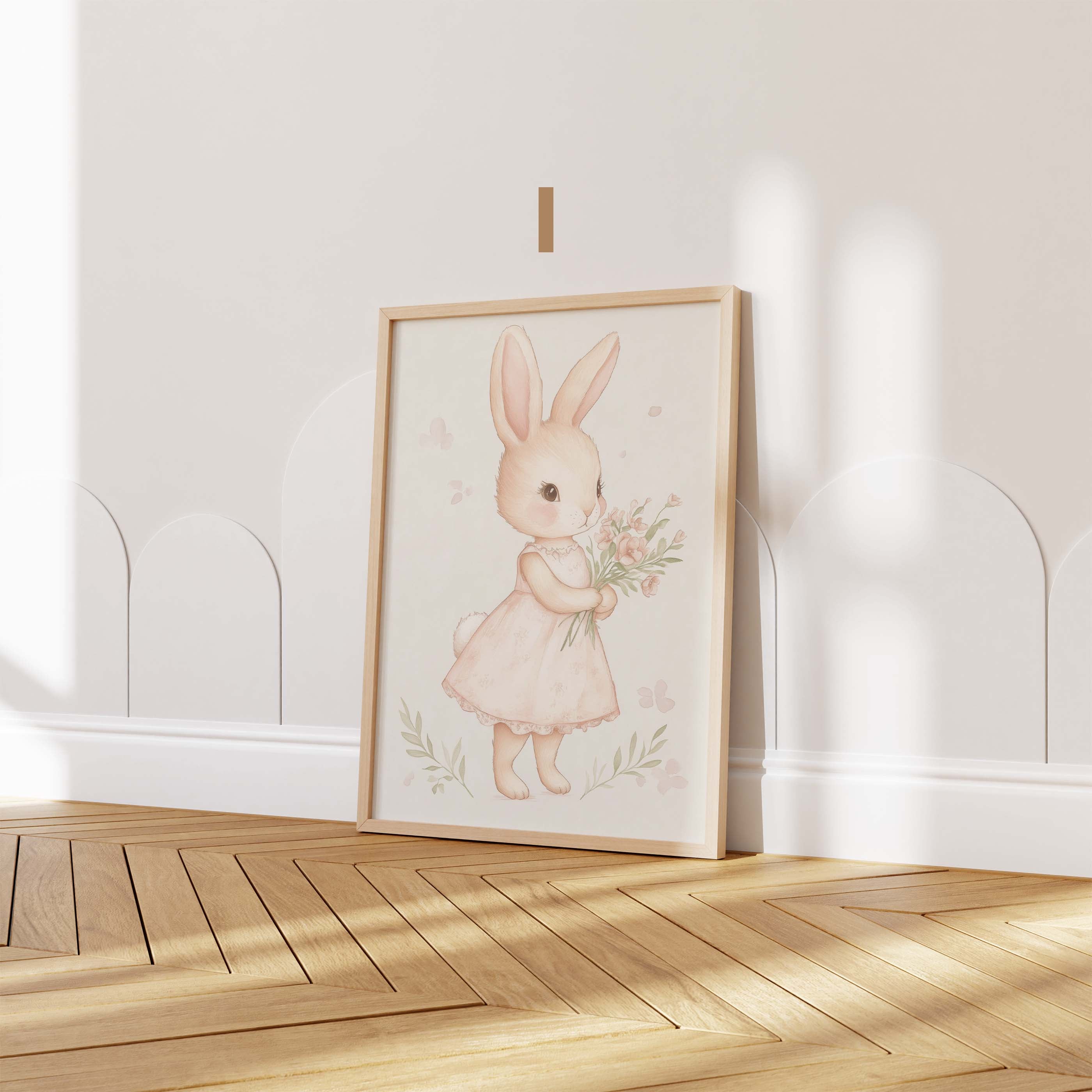 Häschen Poster · Geschenkidee · Aquarell mit Blumen und niedlichen Hasen · Kinderzimmer Deko · Dekoprint ohne Rahmen