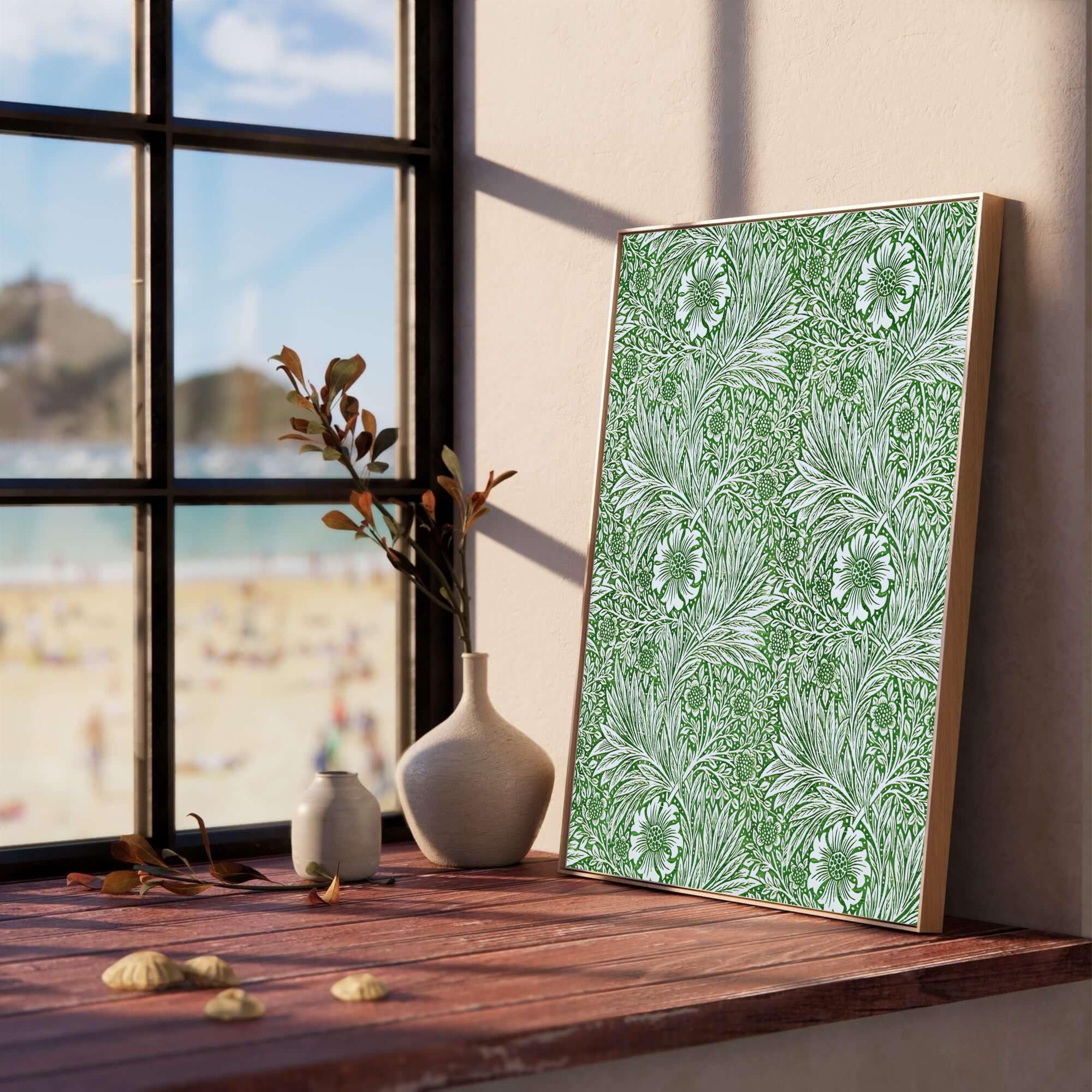 William Morris Marigold Vintage Exhibition Poster Green Botanical Wall Art Print