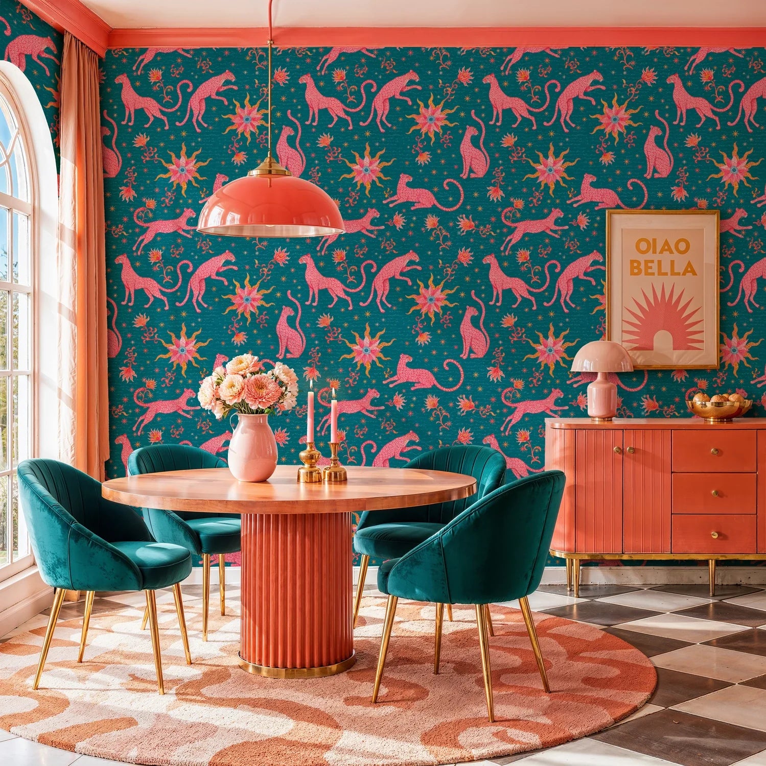Pink Leopards and Celestial Suns Wallpaper