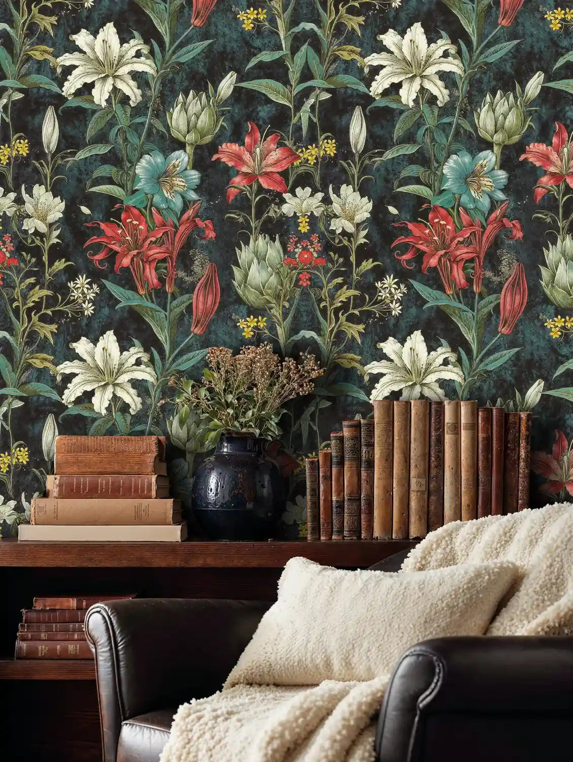 Midnight Botanical Wildflower Wallpaper