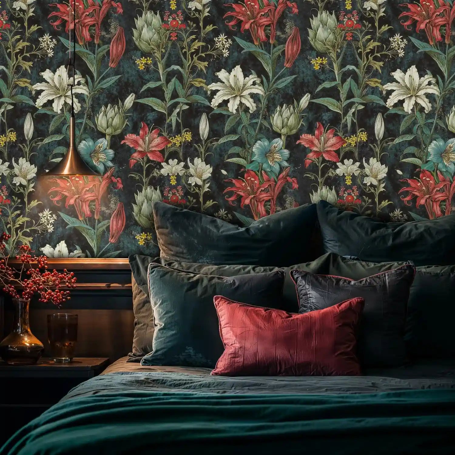 Midnight Botanical Wildflower Wallpaper