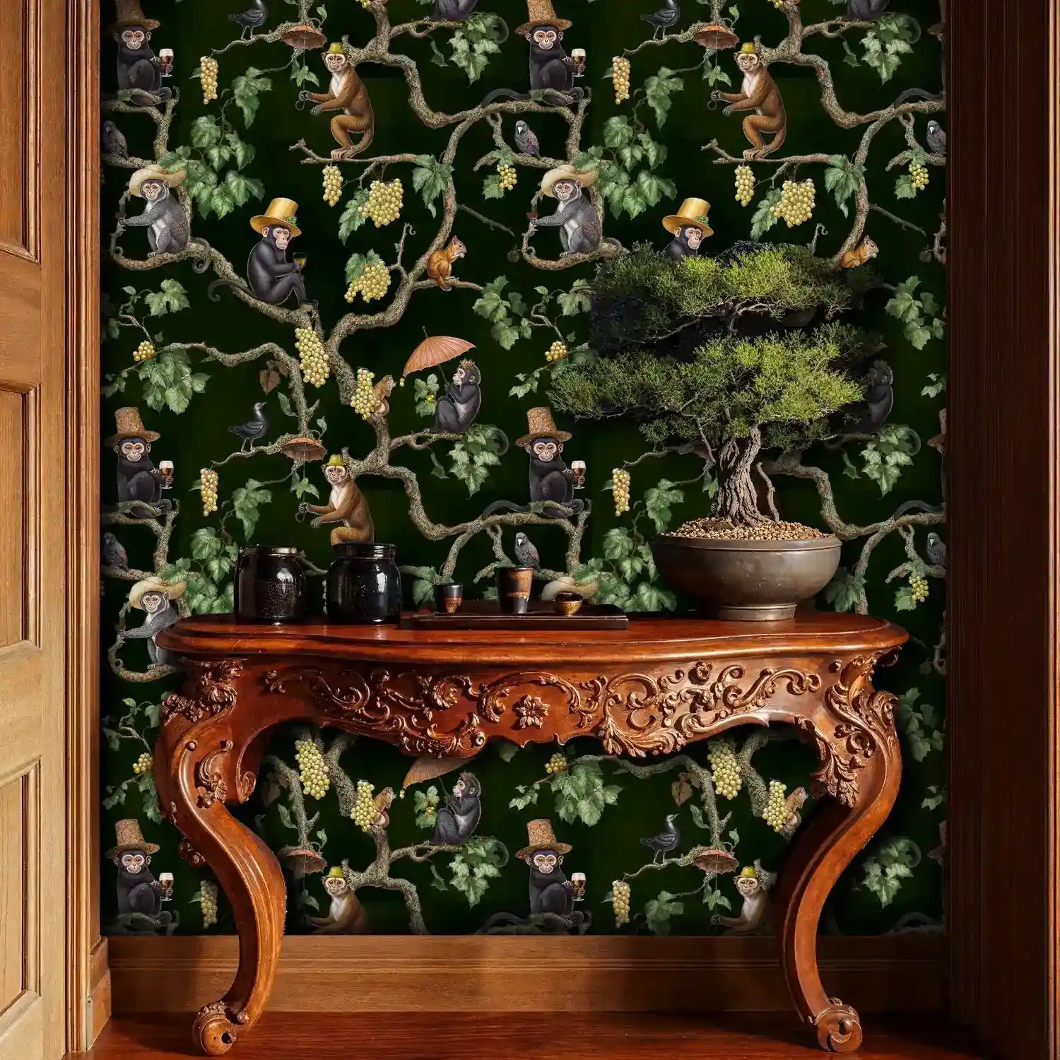 Vineyard Monkeys and Grapevines Wallpaper