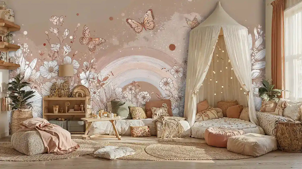 Butterflies and Wildflower Rainbow Wall Mural