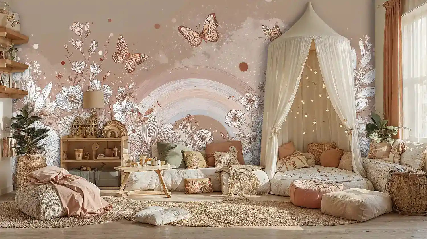 Butterflies and Wildflower Rainbow Wall Mural