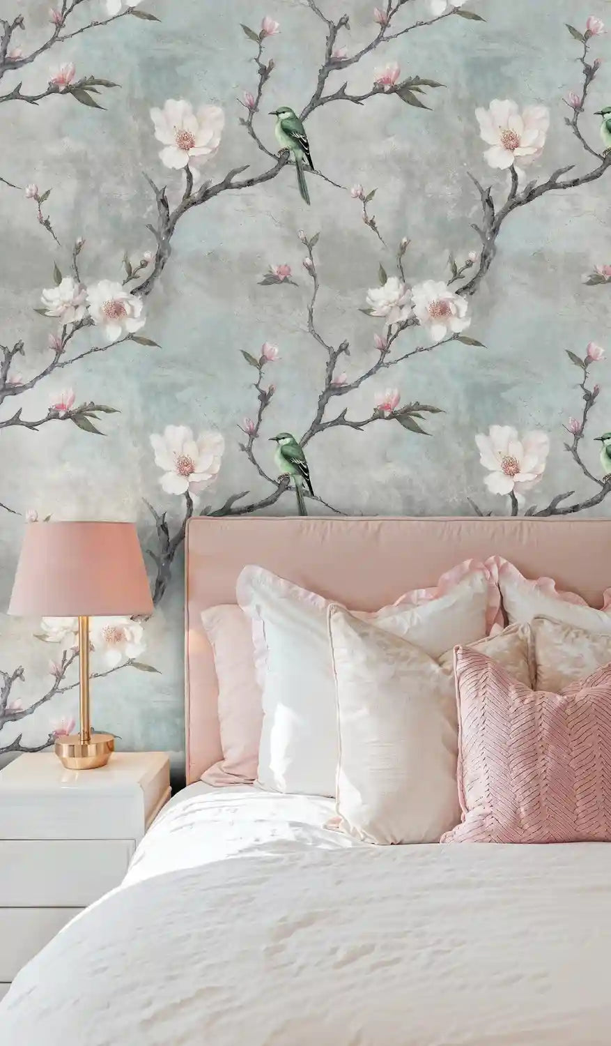 Elegant Magnolia Blossom and Birds Wallpaper