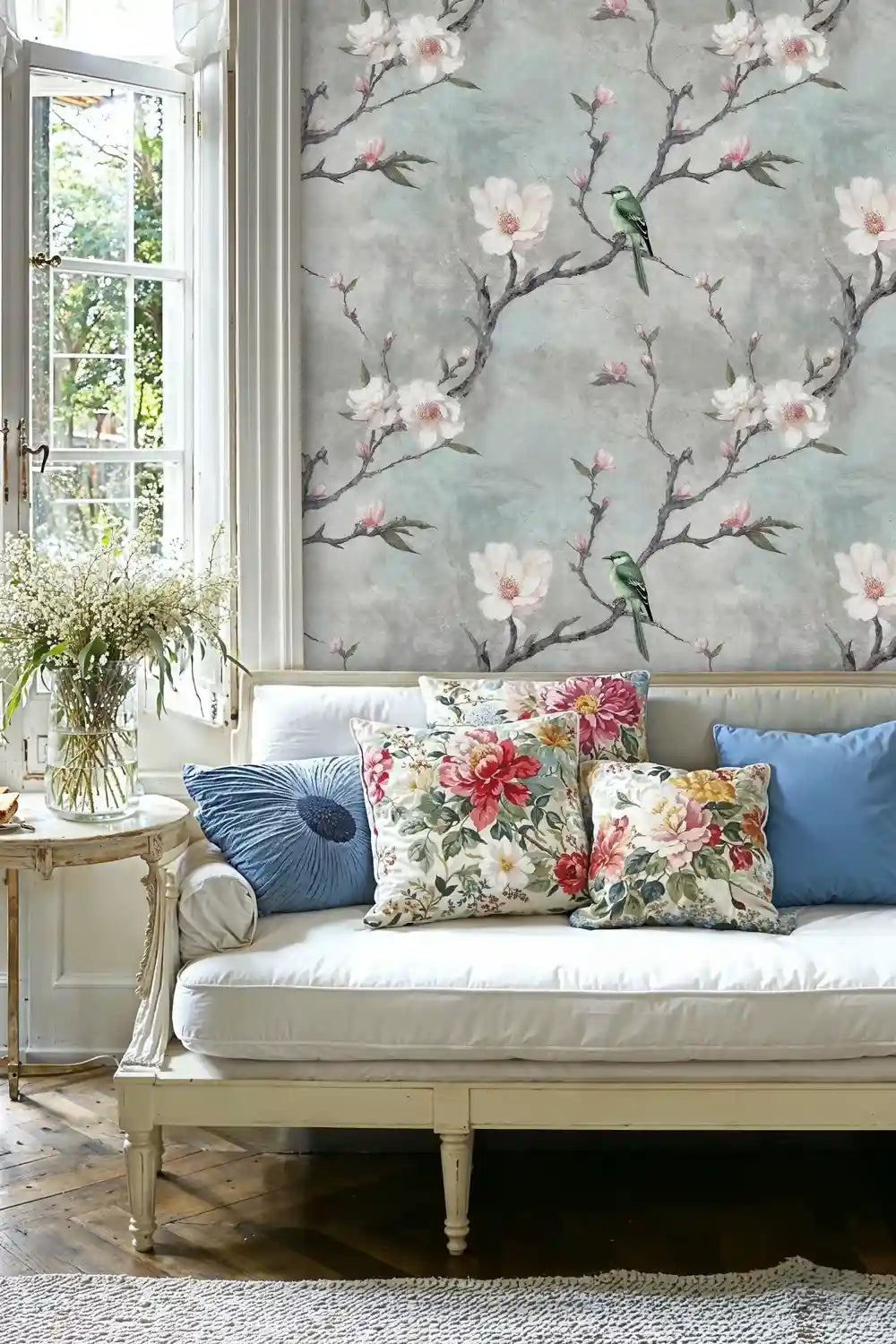 Elegant Magnolia Blossom and Birds Wallpaper