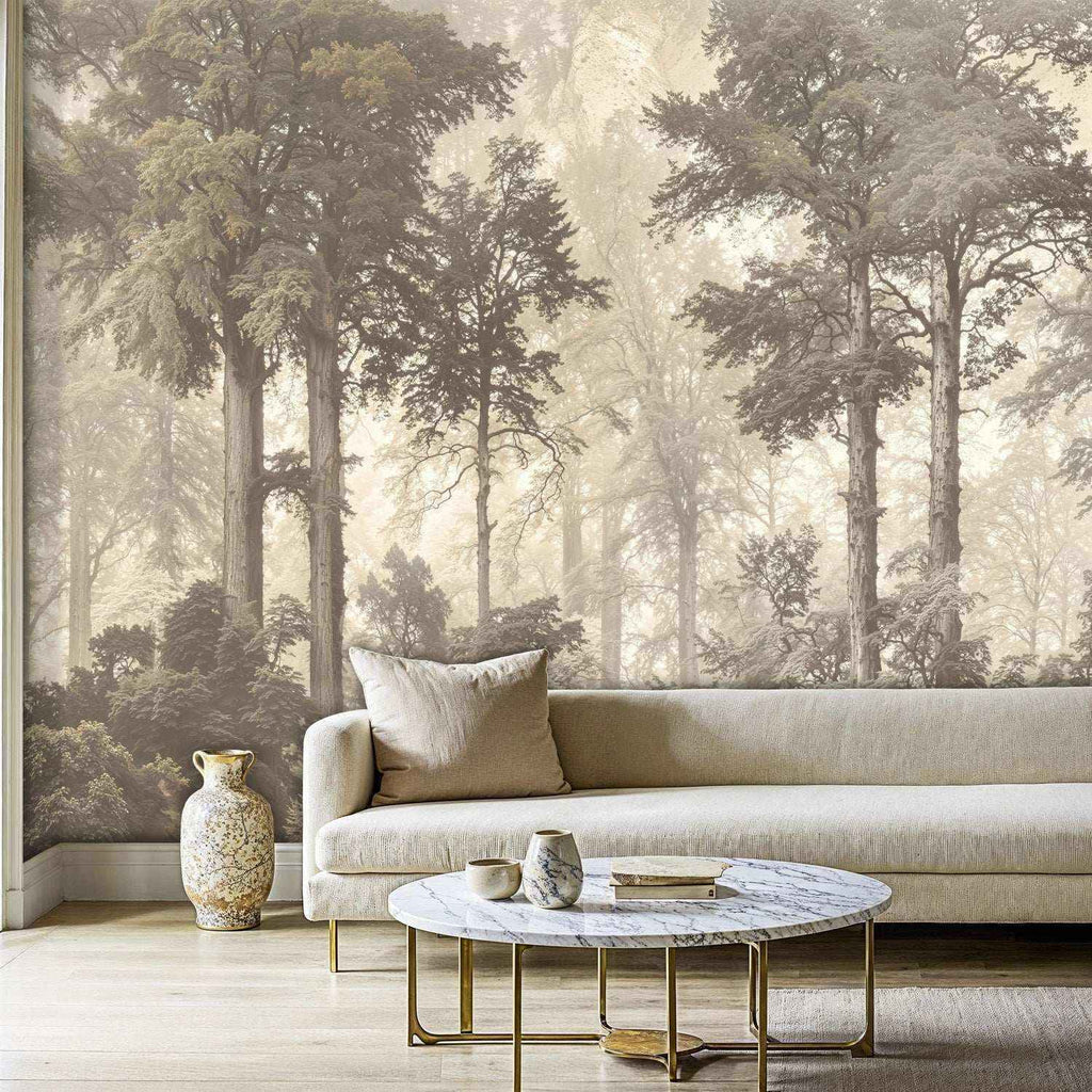 Misty Forest Wall Mural Sepia