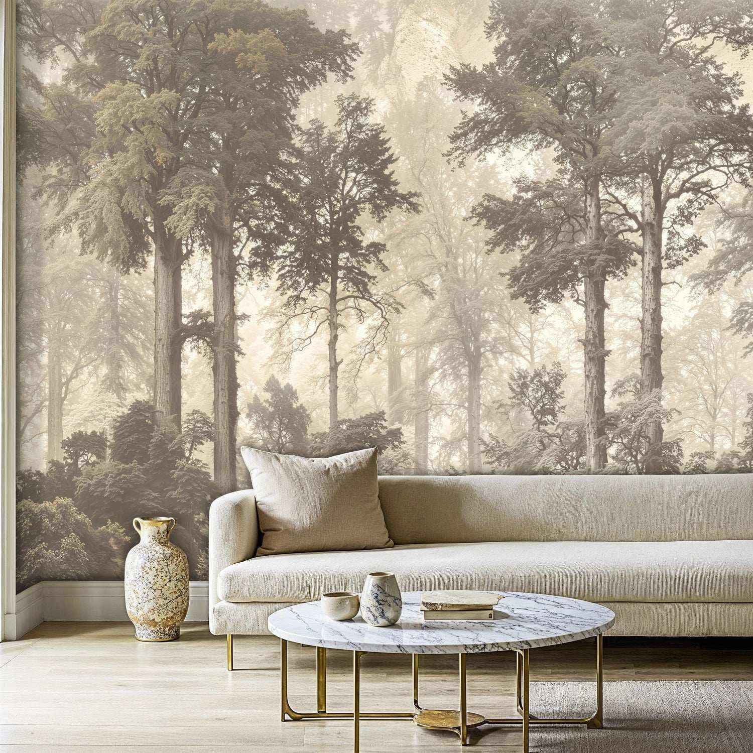 Misty Forest Wall Mural Sepia