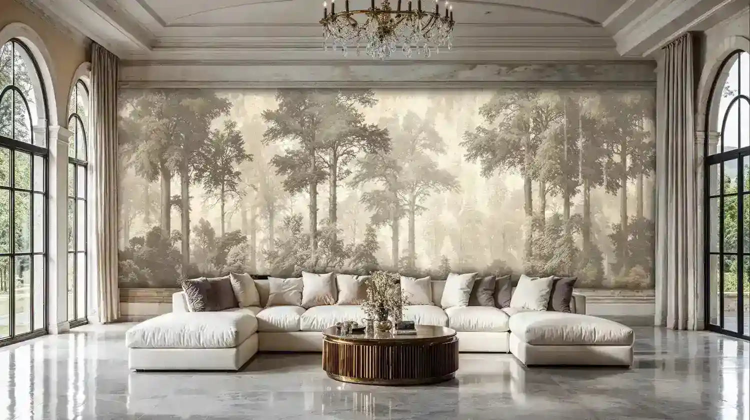 Misty Forest Wall Mural Sepia