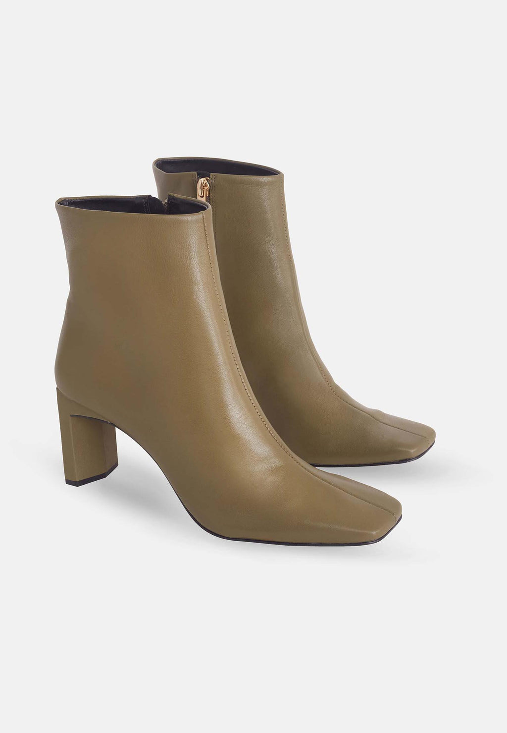 Senna Olive Goat Leather Ankle Boots – 7.6cm Block Heel