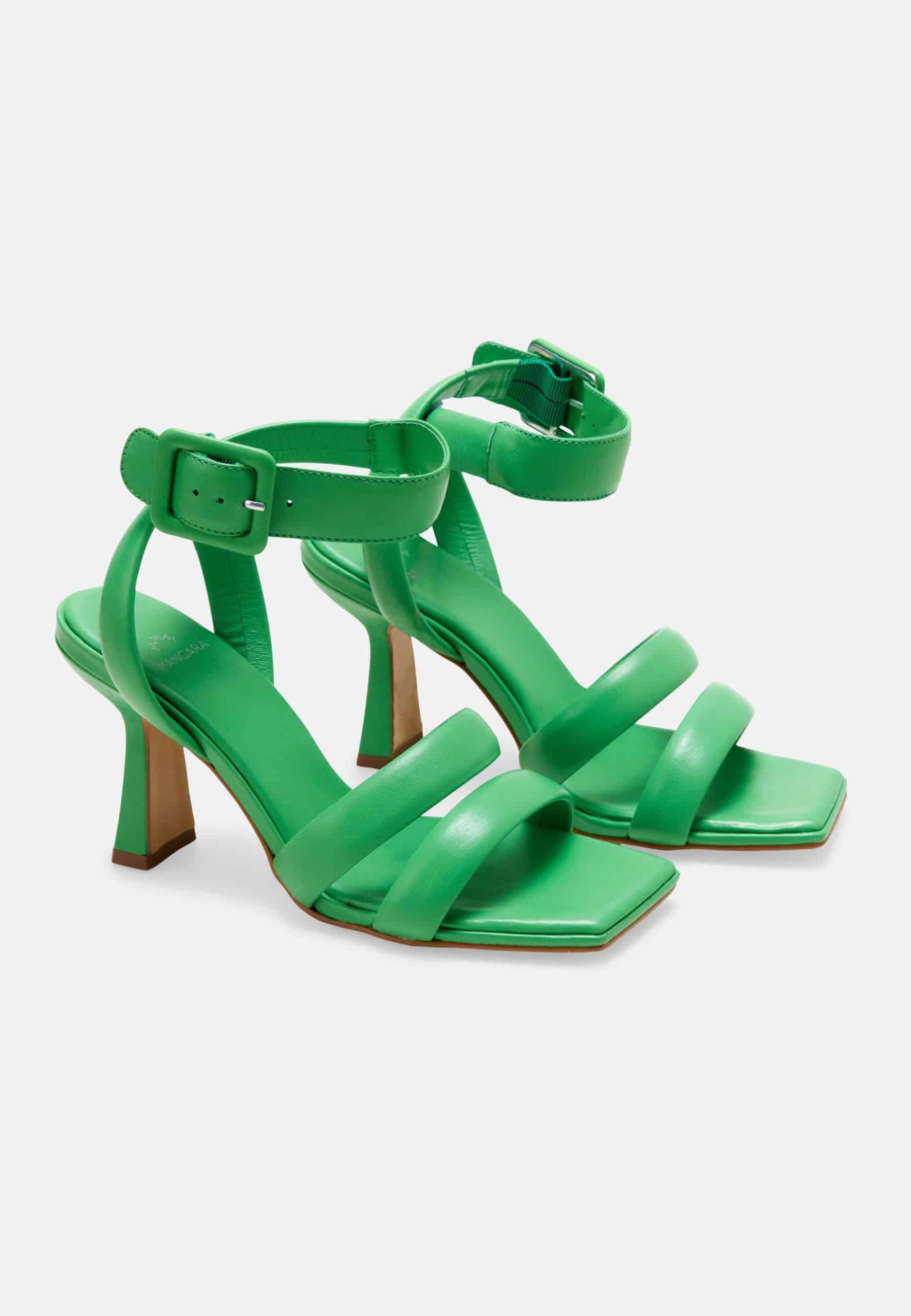 Uvaia Calf Green Leather Sandals – 8.5cm Sculpted Heel