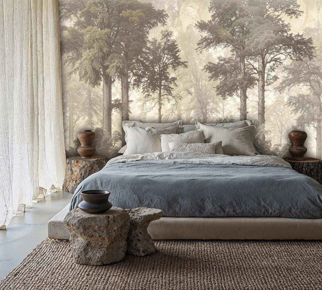 Misty Forest Wall Mural Sepia