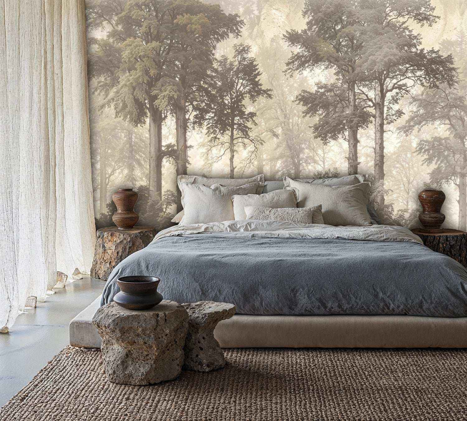 Misty Forest Wall Mural Sepia