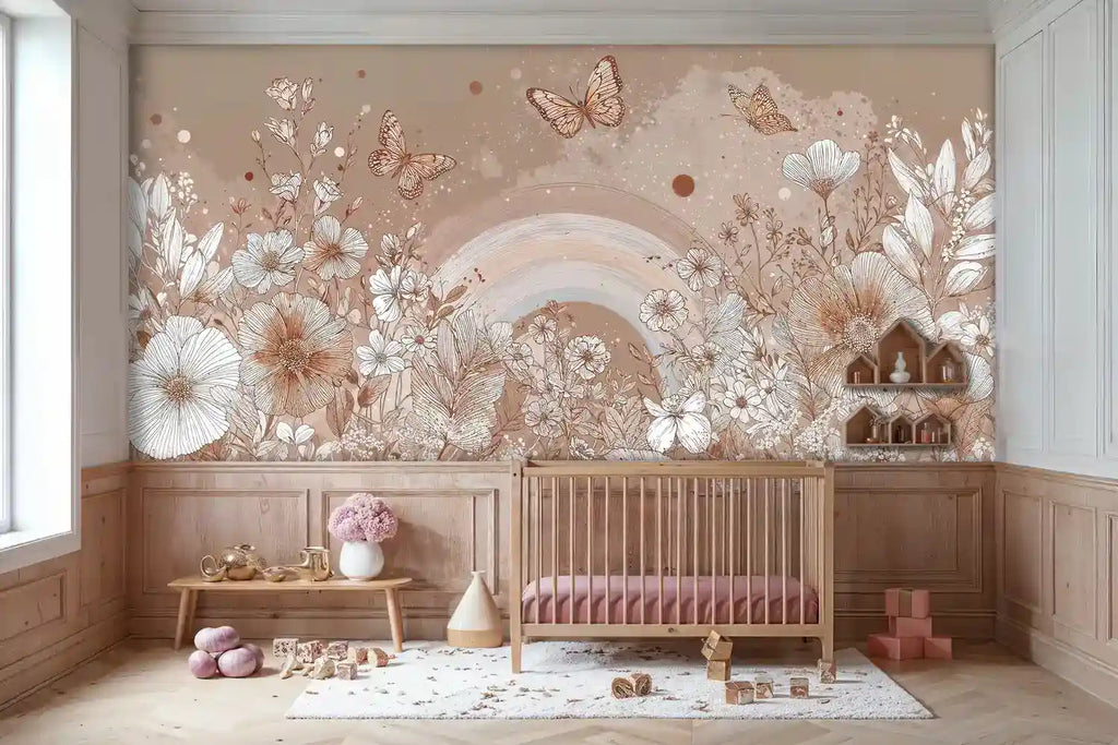 Butterflies and Wildflower Rainbow Wall Mural
